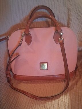 Dooney & Bourke Pink Pebbled Leather Satchel with Brown Trim